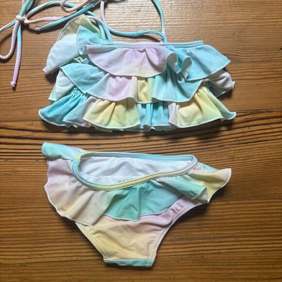 Infamous tie dyed ruffle top two piece toddler swimsuit SIZE 2 - Picture 5 of 5